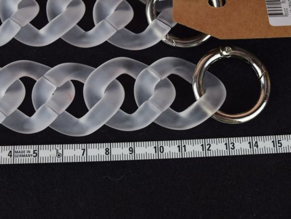 Ручка-цепь для сумки БЕЛАЯ, матовая полупрозрачная акриловая, фурнитура платина, длина 55 см