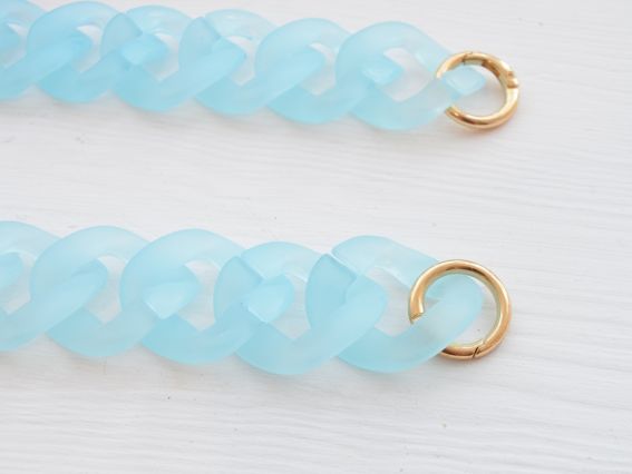 Ручка-цепь для сумки БИРЮЗОВАЯ, матовая полупрозрачная акриловая, фурнитура золото, длина 53 см