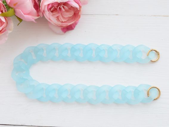 Ручка-цепь для сумки БИРЮЗОВАЯ, матовая полупрозрачная акриловая, фурнитура золото, длина 53 см