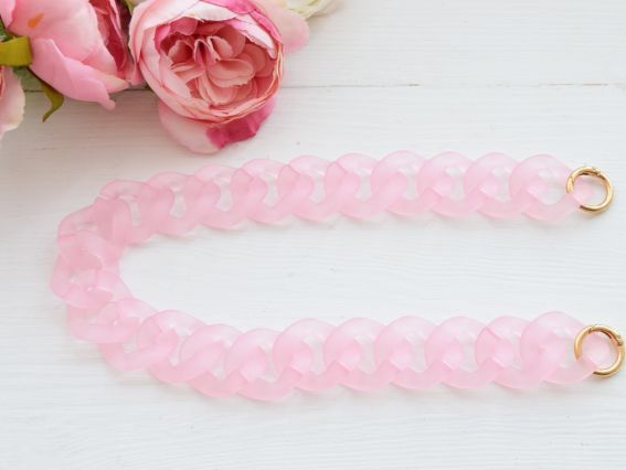 Ручка-цепь для сумки РОЗОВАЯ, матовая полупрозрачная акриловая, фурнитура золото, длина 53 см