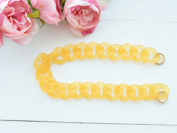 Ручка-цепь для сумки ЖЕЛТАЯ, матовая полупрозрачная акриловая, фурнитура золото, длина 53 см