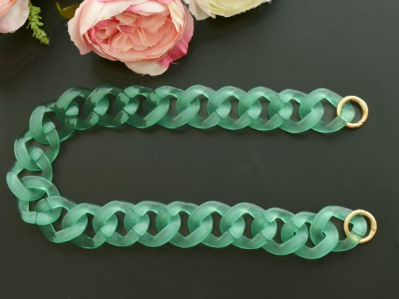 Ручка-цепь для сумки ЗЕЛЕНАЯ, матовая полупрозрачная акриловая, фурнитура золото, длина 53 см