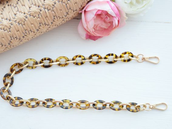 2206 Ручка-цепь, акрил+металл цвет Янтарь меланж-Золотой, фурнитура золото, длина 61см