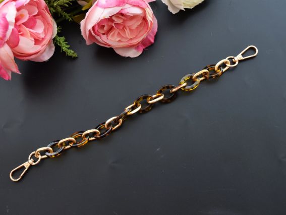 2207 Ручка-ланцюг, акрил+метал колір Бурштин меланж-Золотий, фурнітура золото, довжина 30см