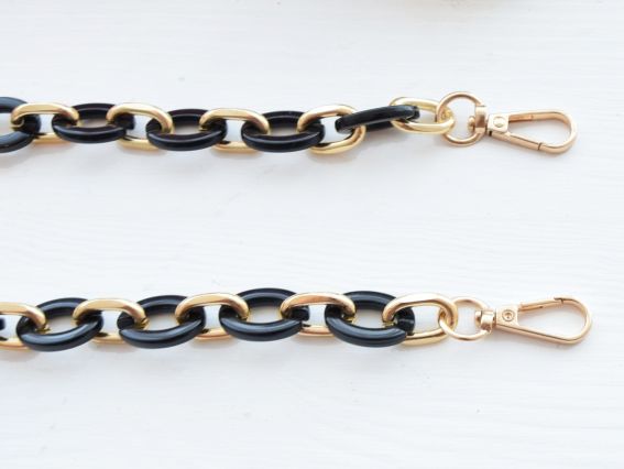 2206 Ручка-цепь, акрил+металл цвет Черный-Золотой, фурнитура золото, длина 60см