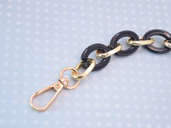 Ручка-ланцюг, акрил+метал колір Чорний-Золотий, фурнітура золото, довжина 30см
