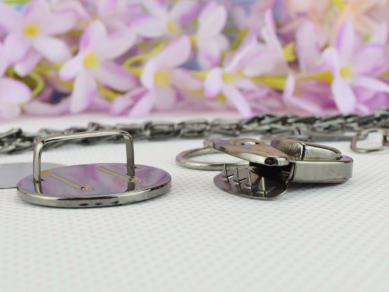 Набір металевої фурнітури для сумки, Чорний колір, з ланцюжком та застібкою