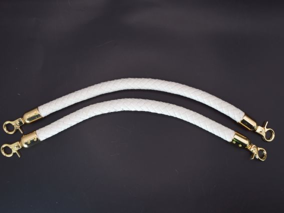 Ручки для сумки плетені, екошкіра колір Білий, довжина 30см з золотими карабінами