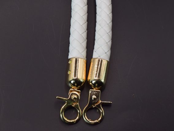 Ручки для сумки плетені, екошкіра колір Білий, довжина 30см з золотими карабінами