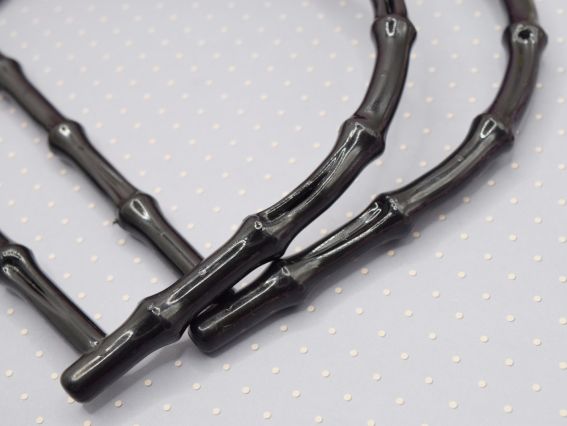 Ручки для сумки жесткие акриловые Бамбук полукруглые с перекладиной, цвет Черный, 1 пара