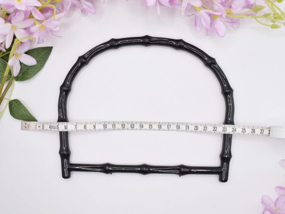 Ручки для сумки жесткие акриловые Бамбук полукруглые с перекладиной, цвет Черный, 1 пара