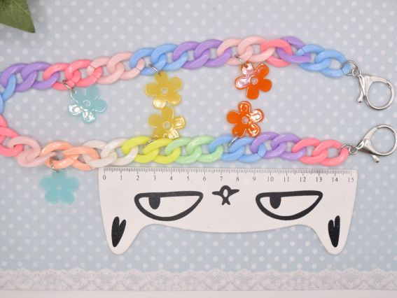 Ручка-ланцюг акрилова Різнокольорова з квітками, довжина 54см