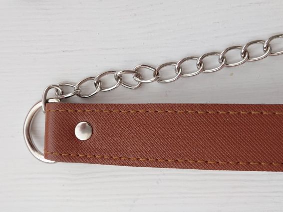 Ручка для сумки комбінована Еко шкіра з ланцюжками, Коричнева, з карабінами, 1 шт