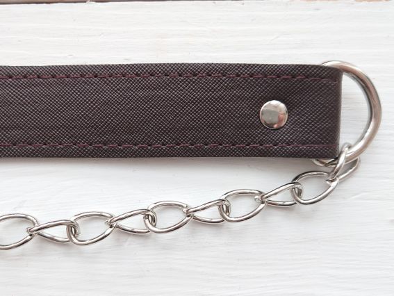 Ручка для сумки комбинированная Эко кожа с цепочкоами, Темный Шоколад , с карабинами, 1 шт