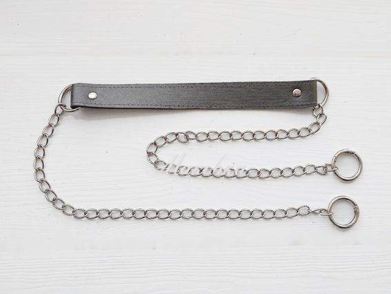 Ручка комбінована Еко шкіра Темно-сіра металік з ланцюжками Ручка комбінована Еко шкіра Темно-сіра металік з ланцюжками