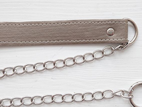 Ручка для сумки комбинированная Эко кожа с цепочкоами, Кофе с молоком металлик, с карабинами, 1 шт
