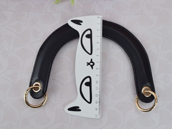 Ручки для сумки Еко шкіра Дуга, колір Чорний, з карабінами, 17*13см, 1 пара 