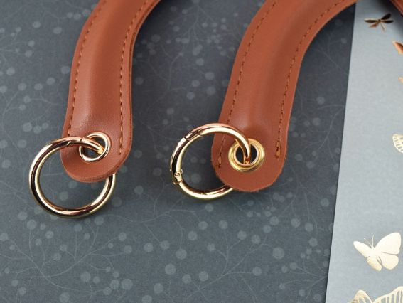 Ручки для сумки Еко шкіра Дуга, колір Коричневий, з карабінами, 17*13см, 1 пара 