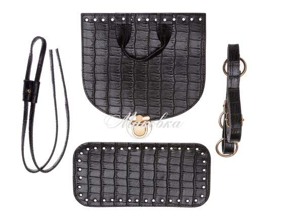 Набор для рюкзака из экокожи Крокодил, цвет Черный (5 позиций) фурнитура цвета золото 73218 ТрК Набор для рюкзака из экокожи Крокодил, цвет Черный (5 позиций) фурнитура цвета золото 73218 ТрК