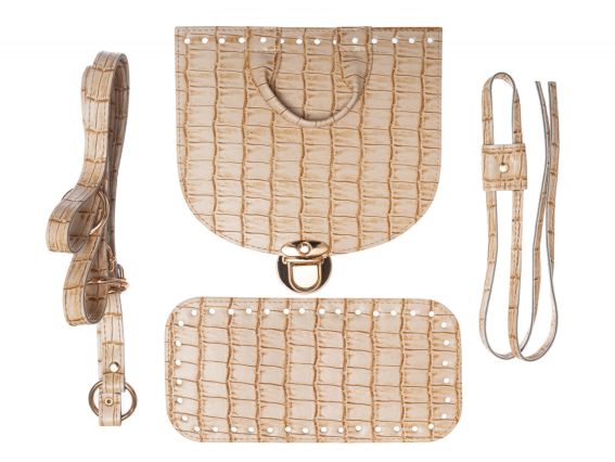 Набор для рюкзака из экокожи Крокодил, цвет Молочный (5 позиций) фурнитура цвета золото 73213 ТрК