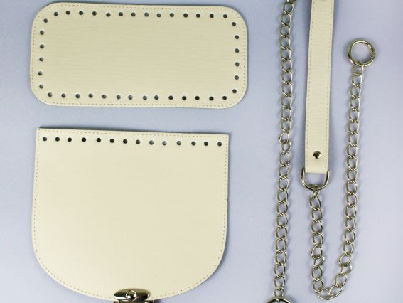 Набор для сумки на ручке с цепочкой, экокожа цвет Белый с Серебристой фурнитурой (4 поз.) 74402 ТрК Набор для сумки на ручке с цепочкой, экокожа цвет Белый с Серебристой фурнитурой (4 поз.) 74402 ТрК