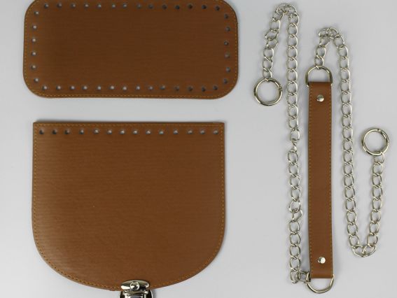 Набор для сумки на ручке с цепочкой, экокожа цвет Браун с Серебристой фурнитурой (4 поз.) 74405 ТрК Набор для сумки на ручке с цепочкой, экокожа цвет Браун с Серебристой фурнитурой (4 поз.) 74405 ТрК