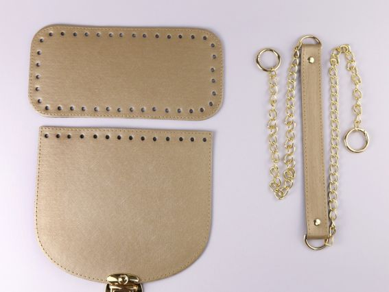 Набор для сумки на ручке с цепочкой, экокожа цвет Бронза с Золотой фурнитурой (4 поз.) 74406-1 ТрК Набор для сумки на ручке с цепочкой, экокожа цвет Бронза с Золотой фурнитурой (4 поз.) 74406-1 ТрК