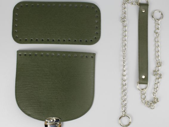 Набор для сумки на ручке с цепочкой, экокожа цвет Хаки с Серебристой фурнитурой (4 поз.) 74417 ТрК Набор для сумки на ручке с цепочкой, экокожа цвет Хаки с Серебристой фурнитурой (4 поз.) 74417 ТрК