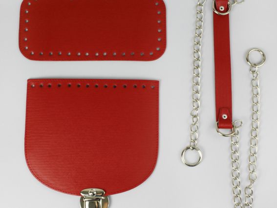 Набор для сумки на ручке с цепочкой, экокожа цвет Красный с Серебристой фурнитурой (4 поз.) 74408 ТрК Набор для сумки на ручке с цепочкой, экокожа цвет Красный с Серебристой фурнитурой (4 поз.) 74408 ТрК