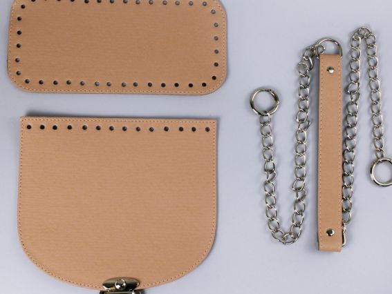 Набор для сумки на ручке с цепочкой, экокожа цвет Крем с Серебристой фурнитурой (4 поз.) 74409 ТрК Набор для сумки на ручке с цепочкой, экокожа цвет Крем с Серебристой фурнитурой (4 поз.) 74409 ТрК