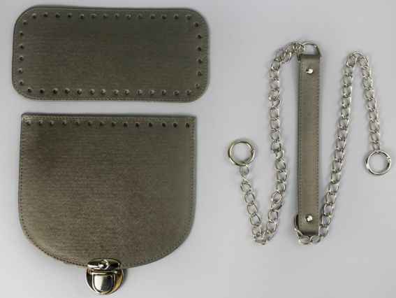 Набор для сумки на ручке с цепочкой, экокожа цвет Металлик с Серебристой фурнитурой (4 поз.) 74412 ТрК Набор для сумки на ручке с цепочкой, экокожа цвет Металлик с Серебристой фурнитурой (4 поз.) 74412 ТрК