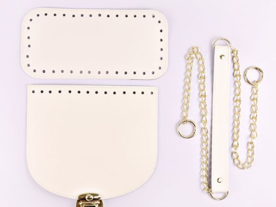 Набор для сумки на ручке с цепочкой, экокожа цвет Молочный с Золотой фурнитурой (4 поз.) 74413-1 ТрК Набор для сумки на ручке с цепочкой, экокожа цвет Молочный с Золотой фурнитурой (4 поз.) 74413-1 ТрК