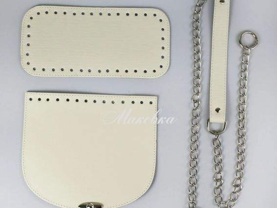 Набор для сумки на ручке с цепочкой, экокожа цвет Молочный с Серебристой фурнитурой (4 поз.) 74413 ТрК Набор для сумки на ручке с цепочкой, экокожа цвет Молочный с Серебристой фурнитурой (4 поз.) 74413 ТрК