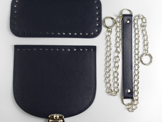 Набор для сумки на ручке с цепочкой, экокожа цвет Синий с Серебристой фурнитурой (4 поз.) 74414 ТрК Набор для сумки на ручке с цепочкой, экокожа цвет Синий с Серебристой фурнитурой (4 поз.) 74414 ТрК