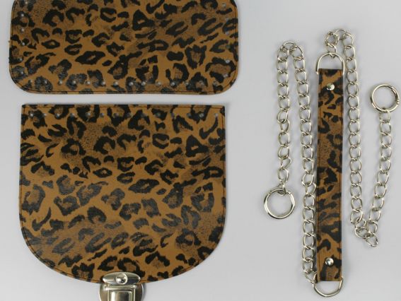 Набор для сумки на ручке с цепочкой, экокожа цвет Тигровый с Серебристой фурнитурой (4 поз.) 74416 ТрК Набор для сумки на ручке с цепочкой, экокожа цвет Тигровый с Серебристой фурнитурой (4 поз.) 74416 ТрК