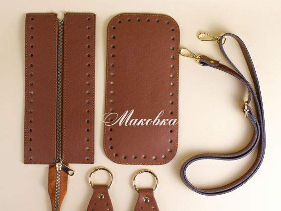 Набор для сумки (верх на молнии), экокожа цвет Браун, регулируемая ручка, 74305 ТрК