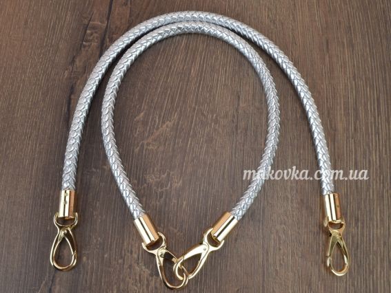 84821 Триколіно Комплект ручок , плетених екошкіра колір Срібло, довжина 60см