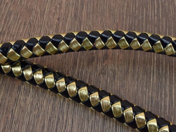 84823 Триколіно Комплект ручок , плетених екошкіра колір Золото з чорним, довжина 60см