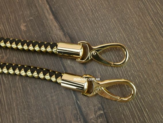 84823 Триколіно Комплект ручок , плетених екошкіра колір Золото з чорним, довжина 60см