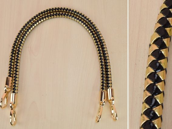 Комплект ручок 84823, плетених екошкіра Золото з чорним, 60см, 1 пара Комплект ручок 84823, плетених екошкіра Золото з чорним, 60см, 1 пара