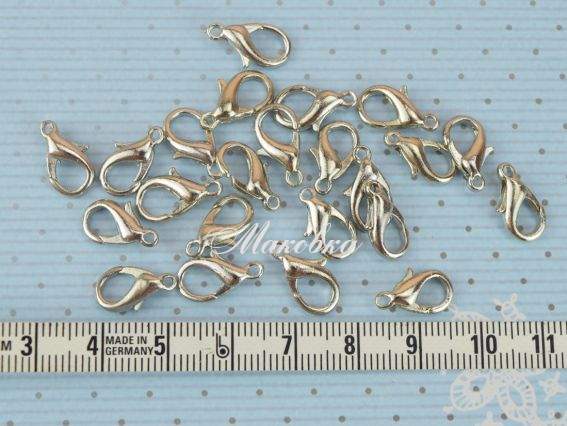 Застежка карабин 14х7.5 мм, платиновый цвет, 1 шт