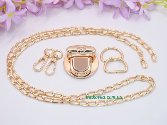 Набор фурнитуры для сумки Светлое Золото, металлический (ручка и застежка)