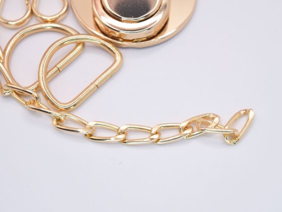 Набір металевої фурнітури для сумки, Світлий Золотий колір, з ланцюжком та застібкою