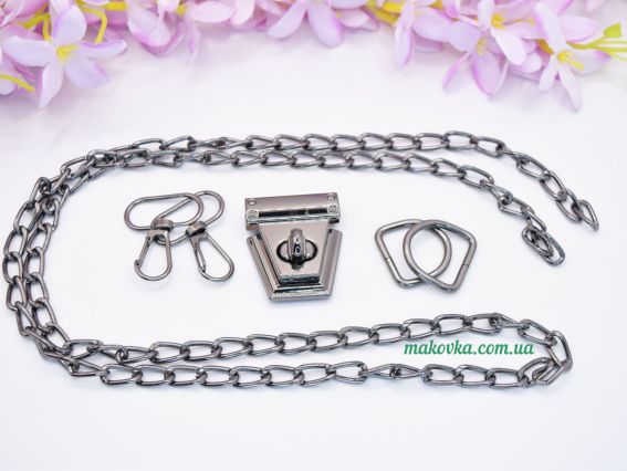 Набор фурнитуры для сумки Черный №2, металлический (ручка и застежка)