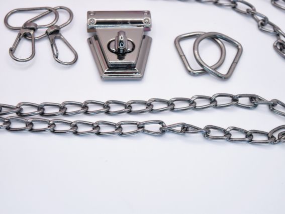 Набір металевої фурнітури для сумки, Чорний колір №2, з ланцюжком та застібкою