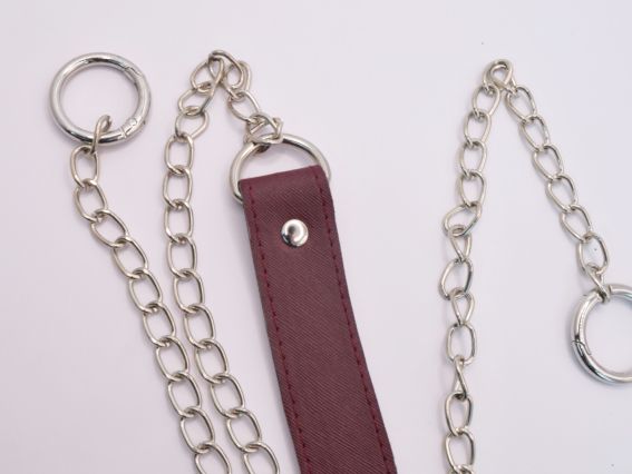 Ручка для сумки комбінована Еко шкіра з ланцюжками, колір Бордовий, з карабінами, 1 шт