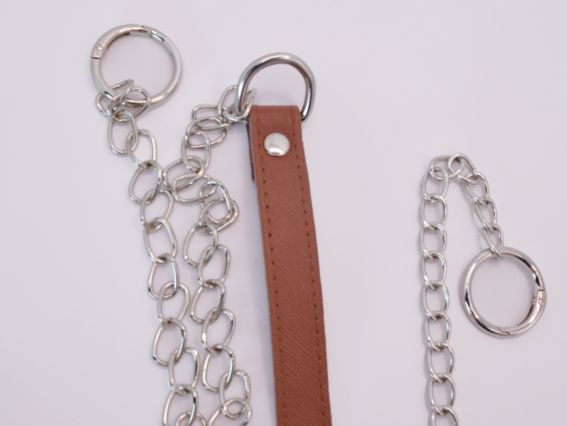 Ручка для сумки комбинированная Эко кожа с цепочкоами, цвет Коричневый, с карабинами, 1 шт
