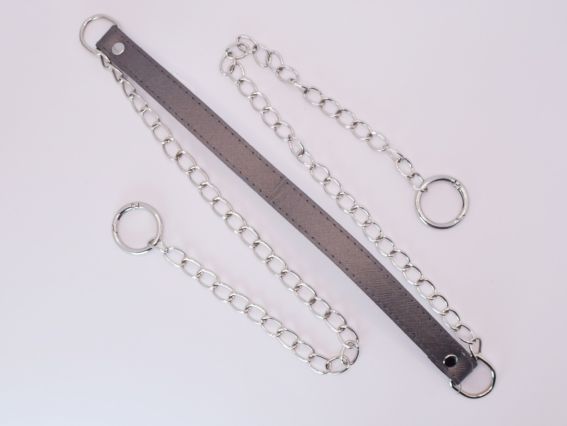 Ручка комбінована Еко шкіра Темно-Сірий металік 18мм з ланцюжками Ручка комбінована Еко шкіра Темно-Сірий металік 18мм з ланцюжками