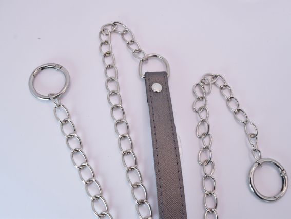 Ручка для сумки комбінована Еко шкіра з ланцюжками, колір Темний Сірий металік, з карабінами, 1 шт