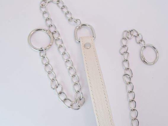 Ручка для сумки комбинированная Эко кожа с цепочкоами, цвет Кремовый, с карабинами, 1 шт
